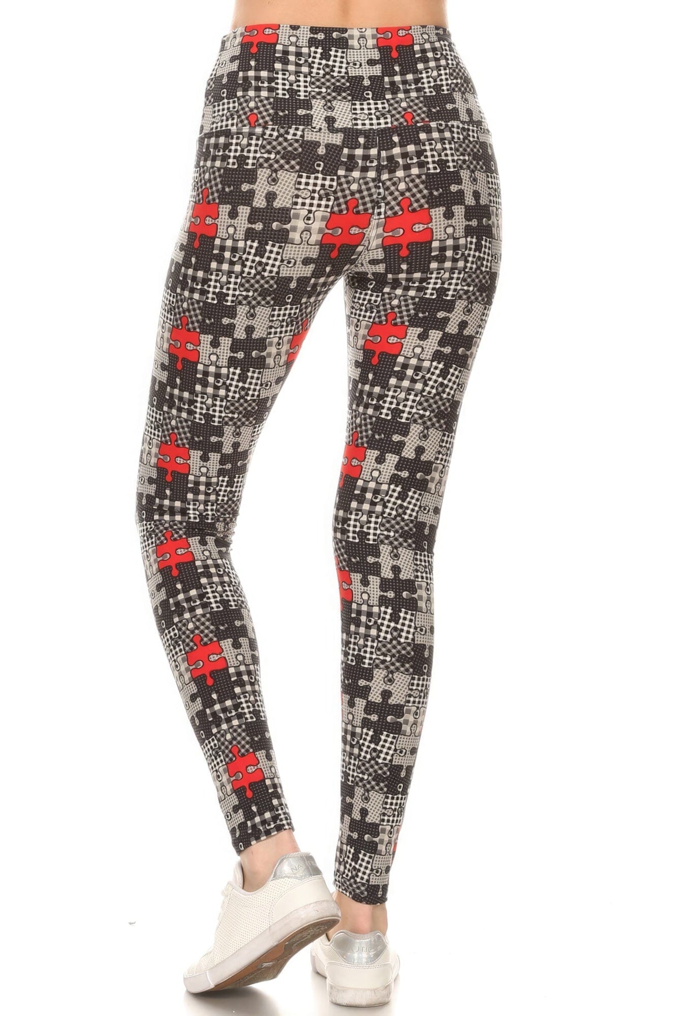 5-inch Long Yoga Style Banded Lined Puzzle Printed Knit Legging With High Waist Pants jehouze