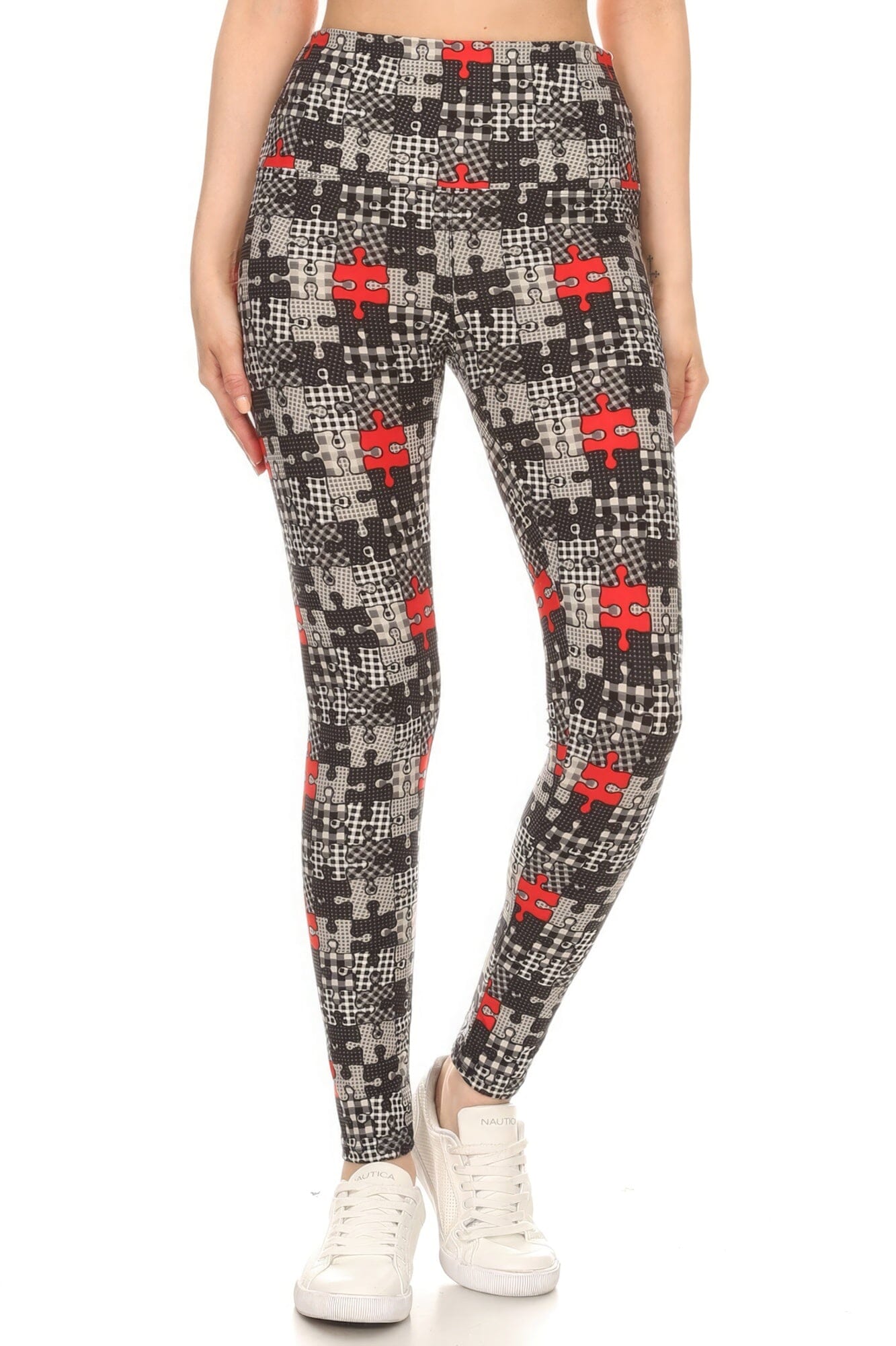 5-inch Long Yoga Style Banded Lined Puzzle Printed Knit Legging With High Waist Pants jehouze