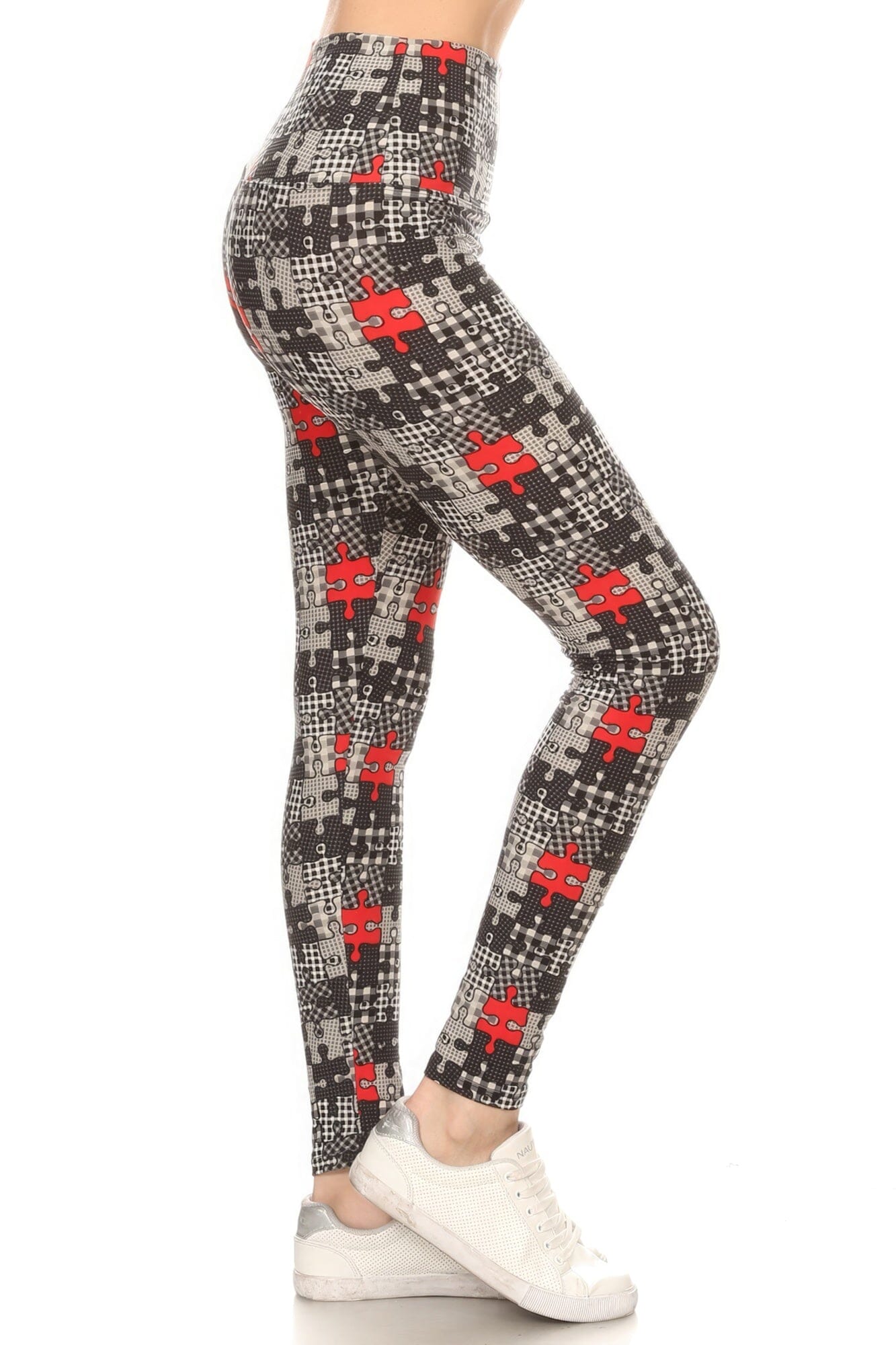 5-inch Long Yoga Style Banded Lined Puzzle Printed Knit Legging With High Waist Pants jehouze Multi