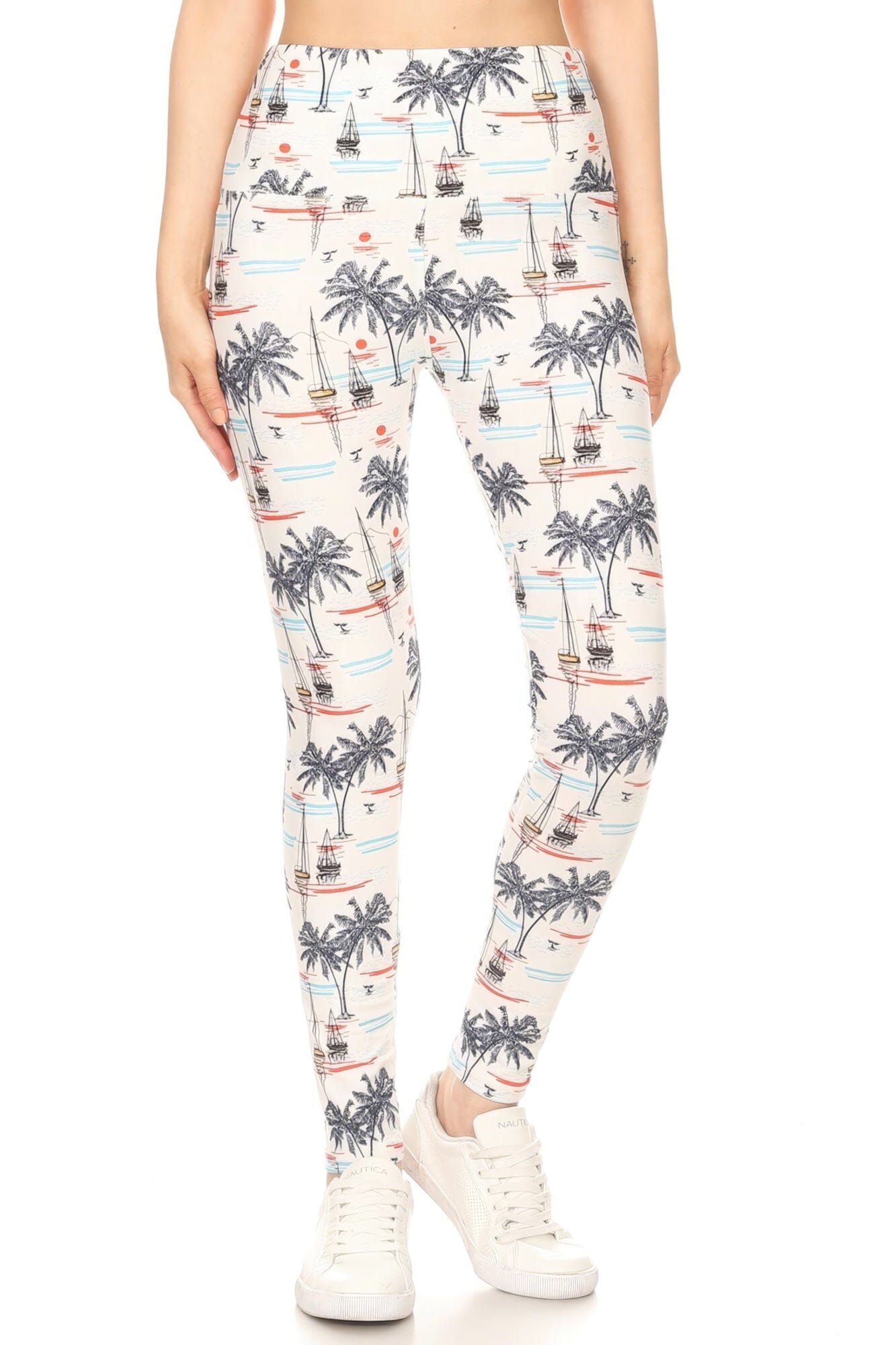 5-inch Long Yoga Style Banded Lined Sailor Printed Knit Legging With High Waist Pants jehouze