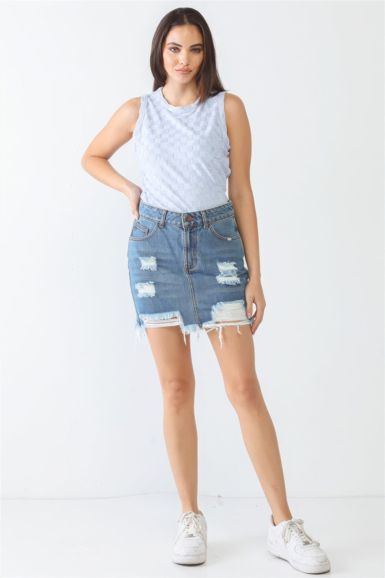 Baby Blue Chess Cage Print Cotton Blend Sleeveless Bodysuit Leotards & Unitards jehouze