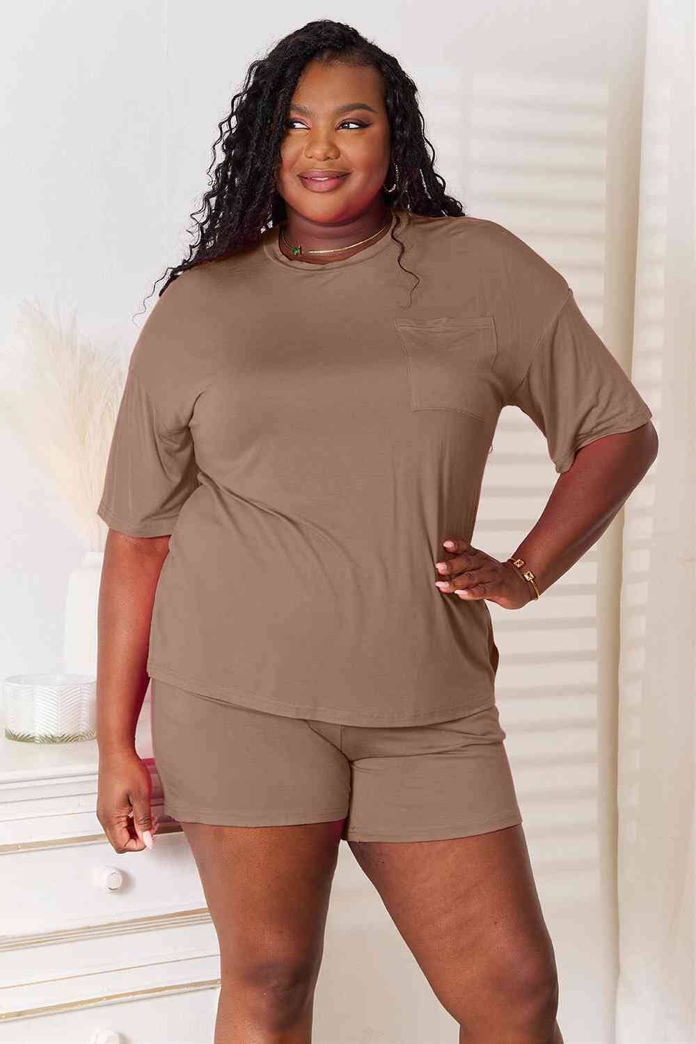 Basic Bae 2 piece Soft Rayon Stretchy Half Sleeve Top and Shorts Loungewear Set Sleepwear & Loungewear jehouze