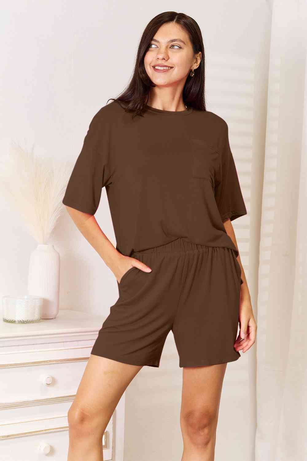 Basic Bae 2 piece Soft Rayon Stretchy Half Sleeve Top and Shorts Loungewear Set Sleepwear & Loungewear jehouze