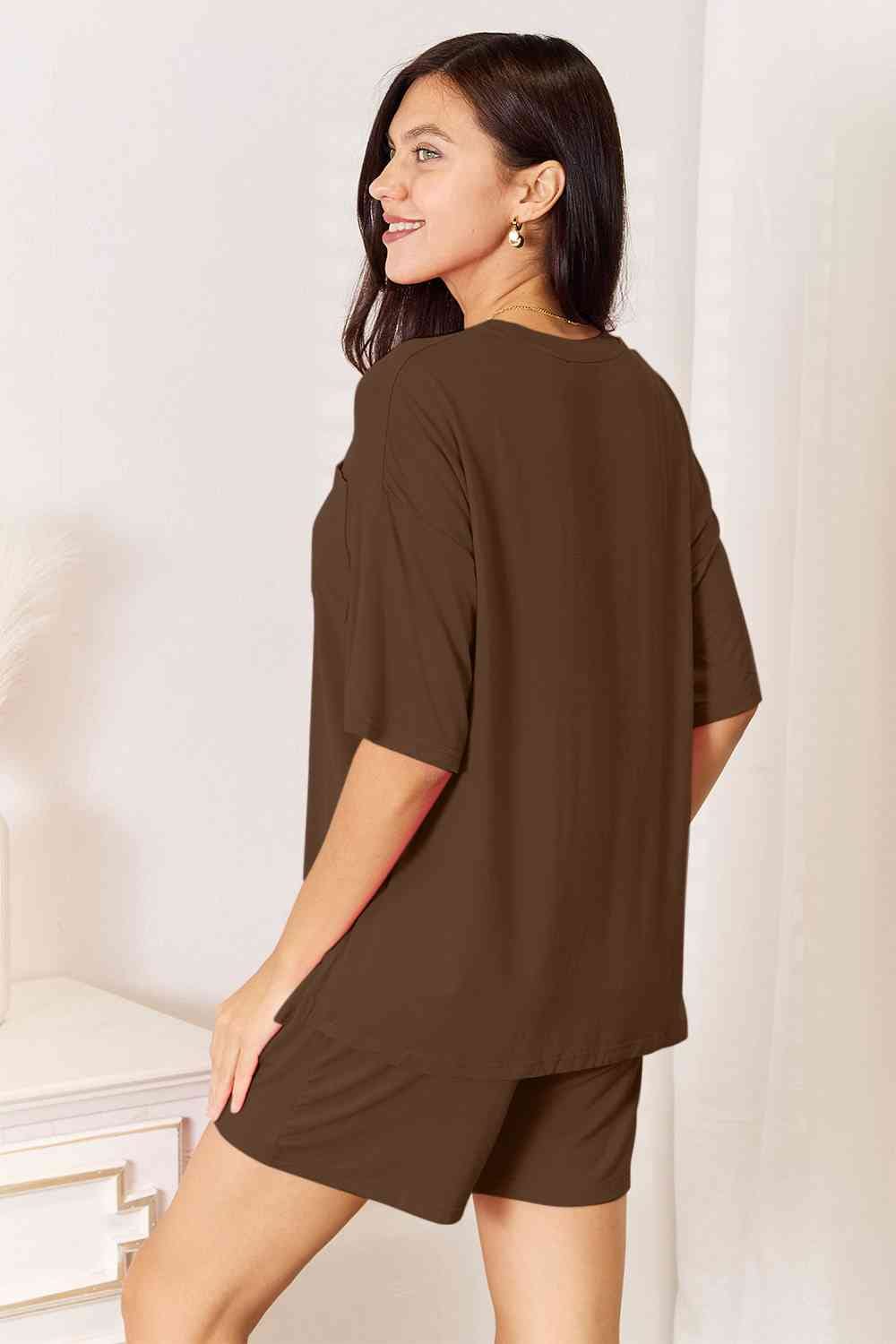 Basic Bae 2 piece Soft Rayon Stretchy Half Sleeve Top and Shorts Loungewear Set Sleepwear & Loungewear jehouze