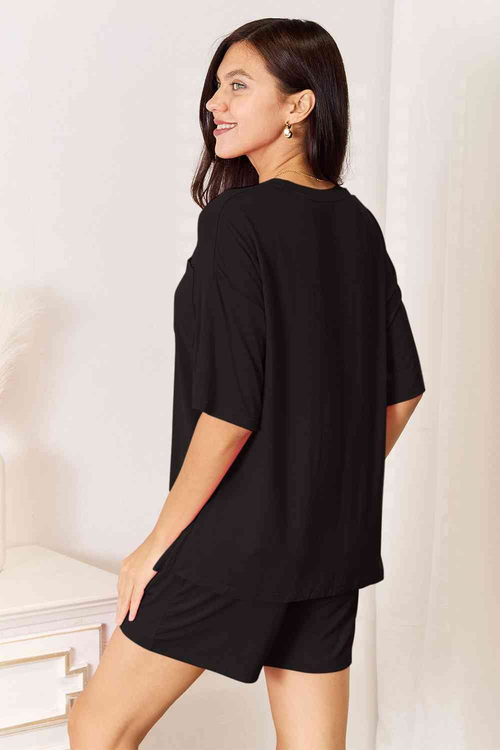 Basic Bae 2 piece Soft Rayon Stretchy Half Sleeve Top and Shorts Loungewear Set Sleepwear & Loungewear jehouze