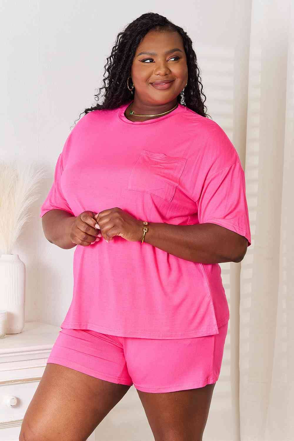 Basic Bae 2 piece Soft Rayon Stretchy Half Sleeve Top and Shorts Loungewear Set Sleepwear & Loungewear jehouze