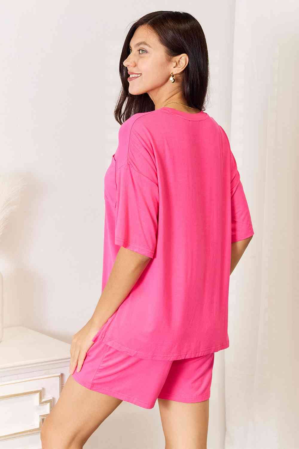 Basic Bae 2 piece Soft Rayon Stretchy Half Sleeve Top and Shorts Loungewear Set Sleepwear & Loungewear jehouze