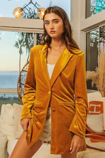 BiBi Marigold Single-Breasted Long Sleeve Blazer Coats & Jackets jehouze 