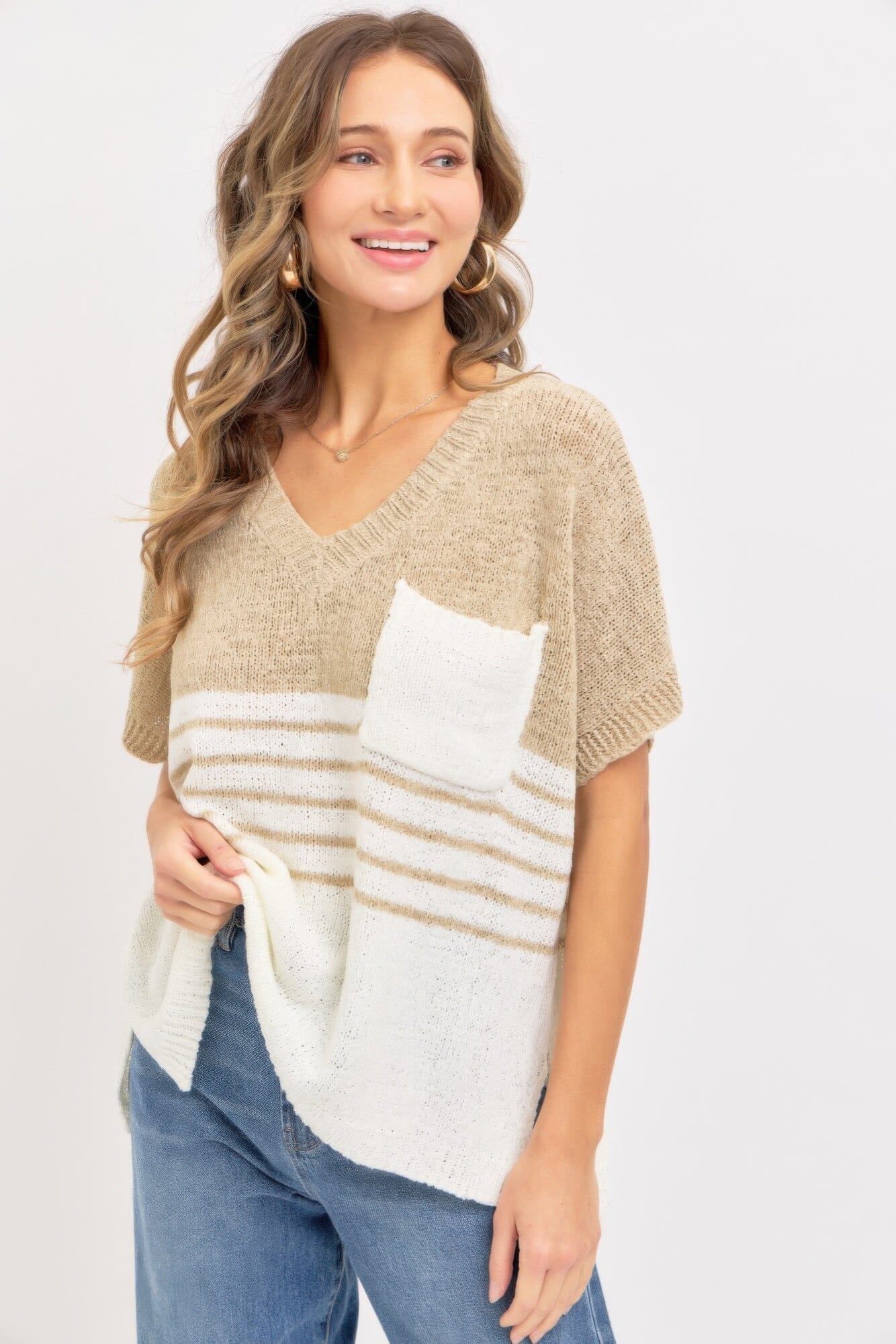 Casual Oversized Knit Top jehouze Taupe S/M
