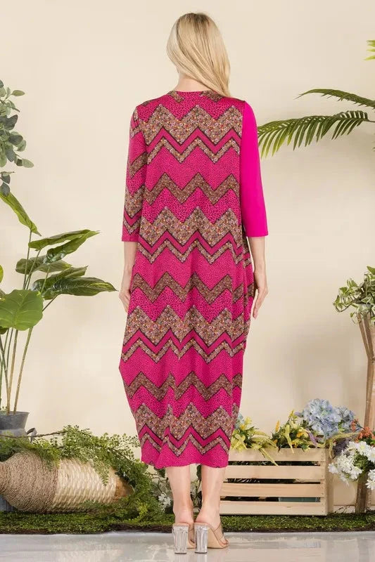 Celeste Plus Size Geo Print Paneled Midi Dress Dresses jehouze