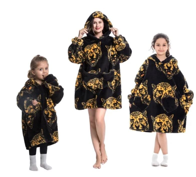 Comfy Wearable Oversized Hoodie Adult Kids Toddles Blanket Sleepwear & Loungewear jehouze Adult Leopard 