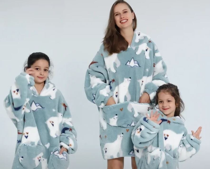 Comfy Wearable Oversized Hoodie Adult Kids Toddles Blanket Sleepwear & Loungewear jehouze Adult Polar Bear 