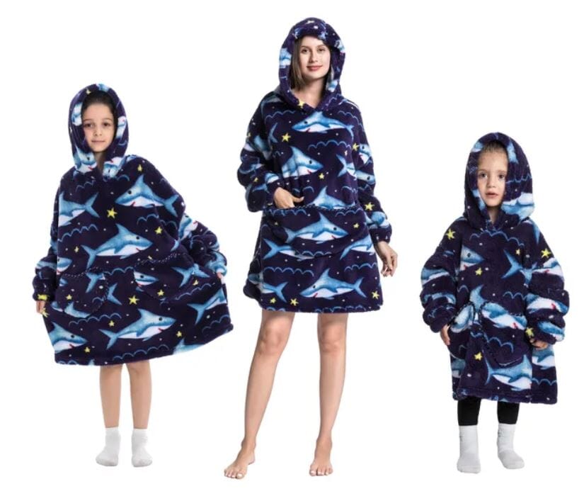 Comfy Wearable Oversized Hoodie Adult Kids Toddles Blanket Sleepwear & Loungewear jehouze Adult Shark 