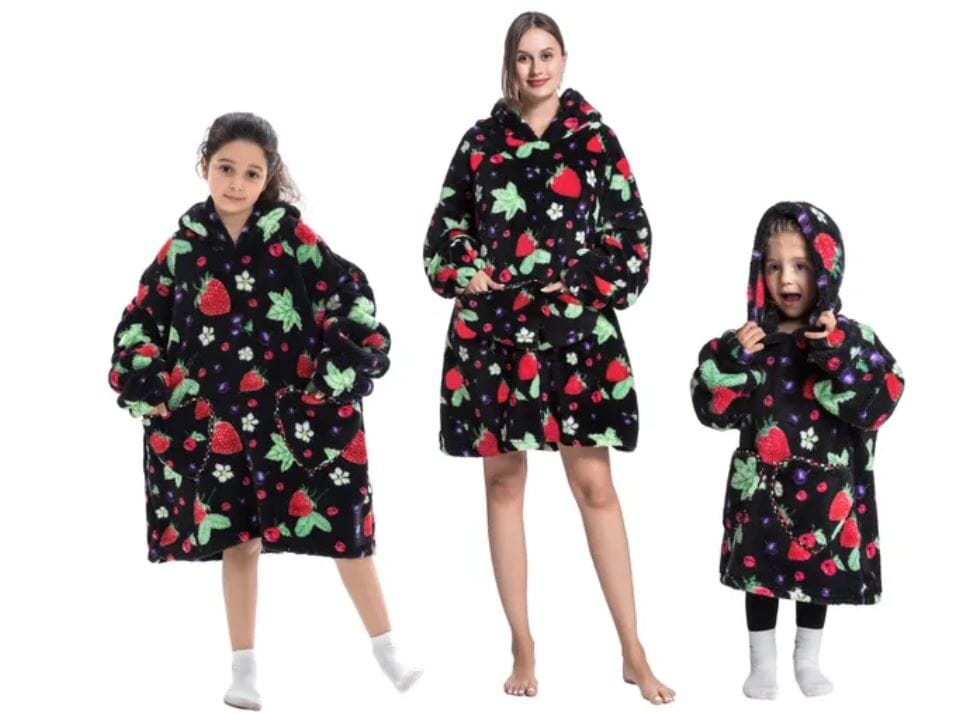 Comfy Wearable Oversized Hoodie Adult Kids Toddles Blanket Sleepwear & Loungewear jehouze Adult Strawberry 