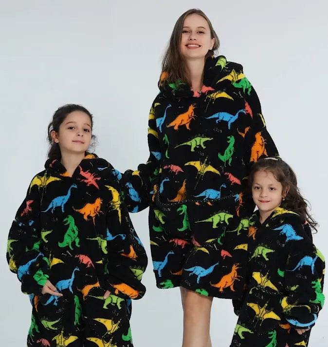 Comfy Wearable Oversized Hoodie Adult Kids Toddles Blanket Sleepwear & Loungewear jehouze Multi Dinosaur Adult 
