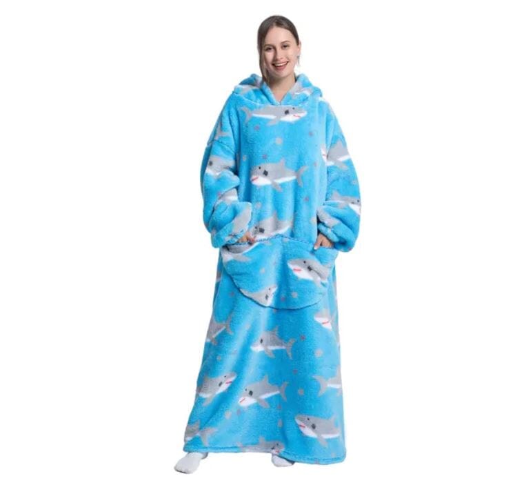 Comfy Wearable Oversized Hoodie Long Blanket Sleepwear & Loungewear jehouze Blue Shark 