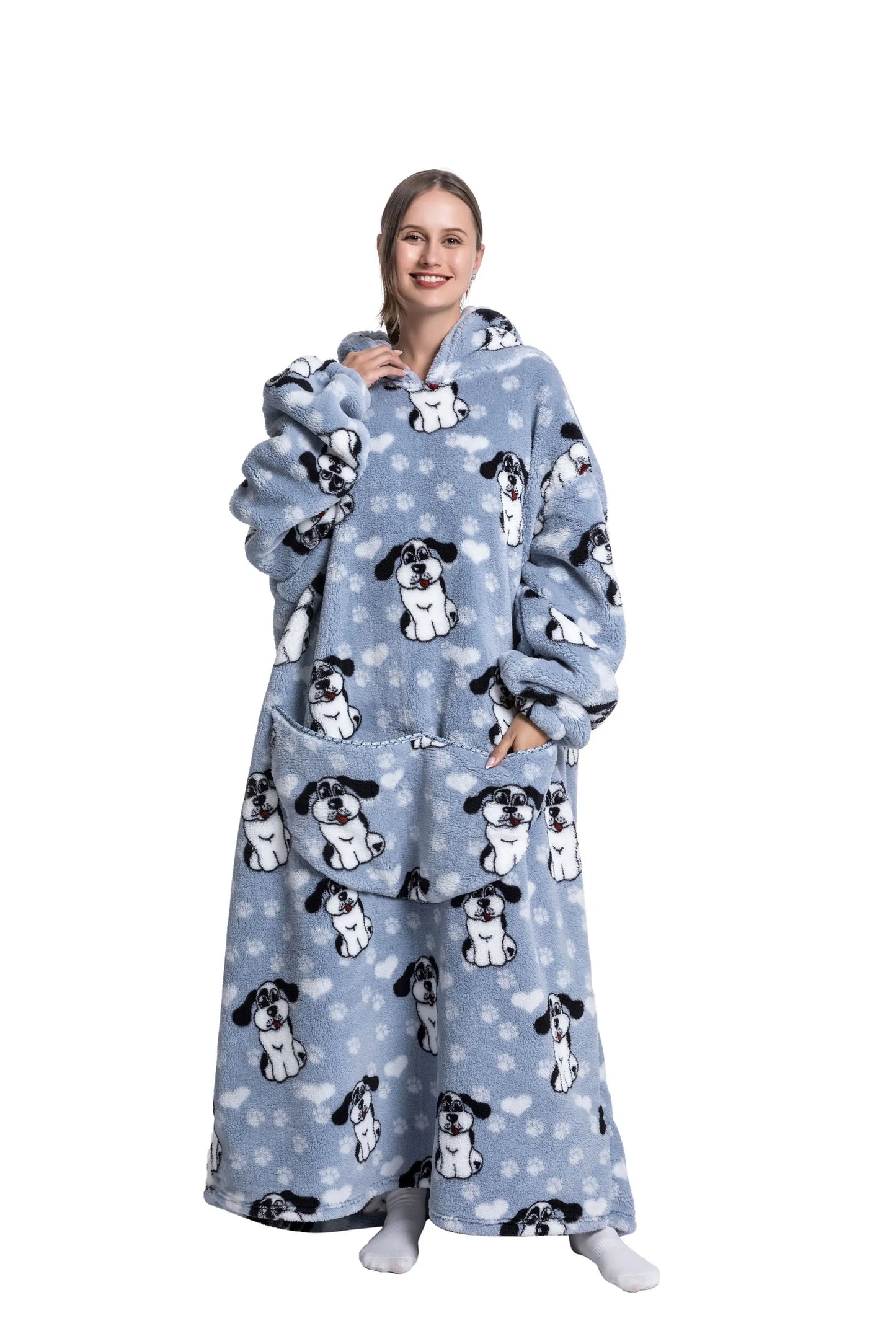 Comfy Wearable Oversized Hoodie Long Blanket Sleepwear & Loungewear jehouze Ear Dog 