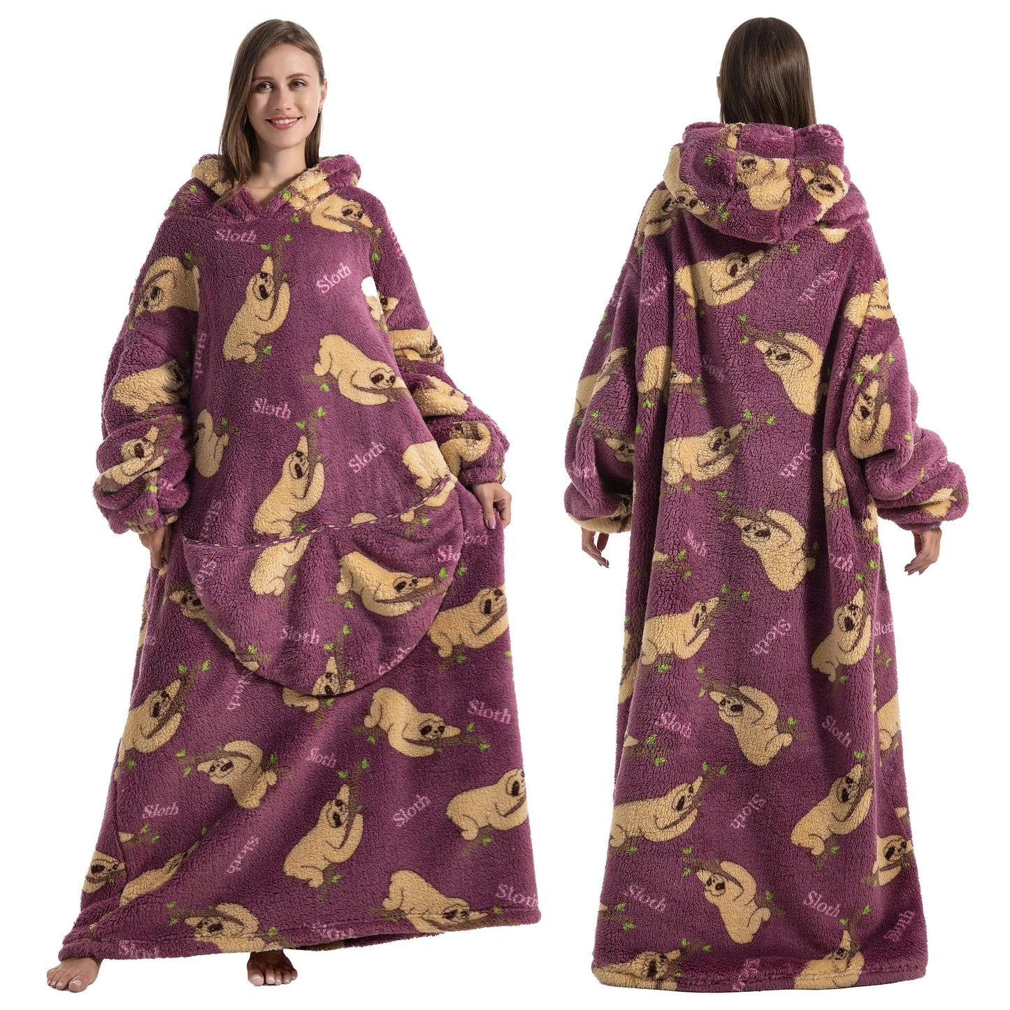 Comfy Wearable Oversized Hoodie Long Blanket Sleepwear & Loungewear jehouze Sloth 