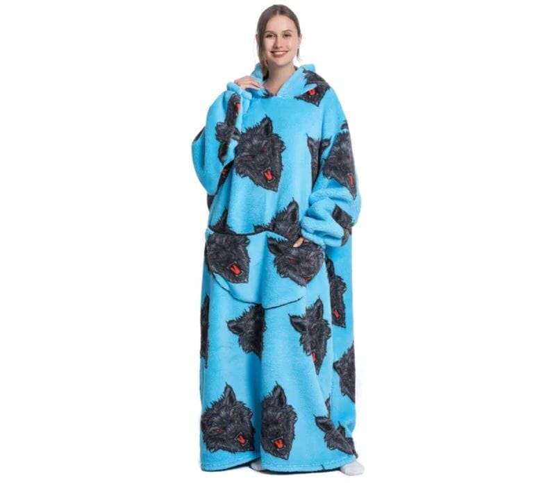 Comfy Wearable Oversized Hoodie Long Blanket Sleepwear & Loungewear jehouze Wolf Head 