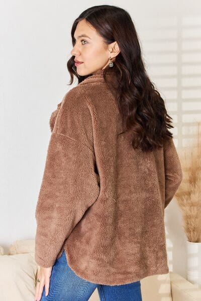 Culture Code Taupe Double Breasted Fuzzy Coat Coats & Jackets jehouze 