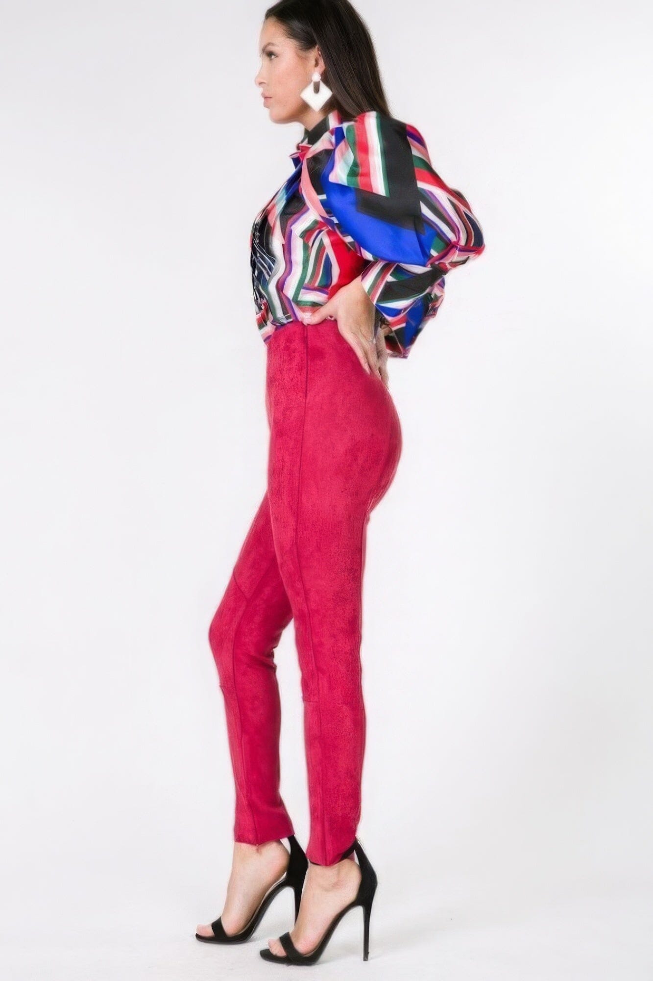 Deep Red Faux Suede Skinny Pants Pants jehouze