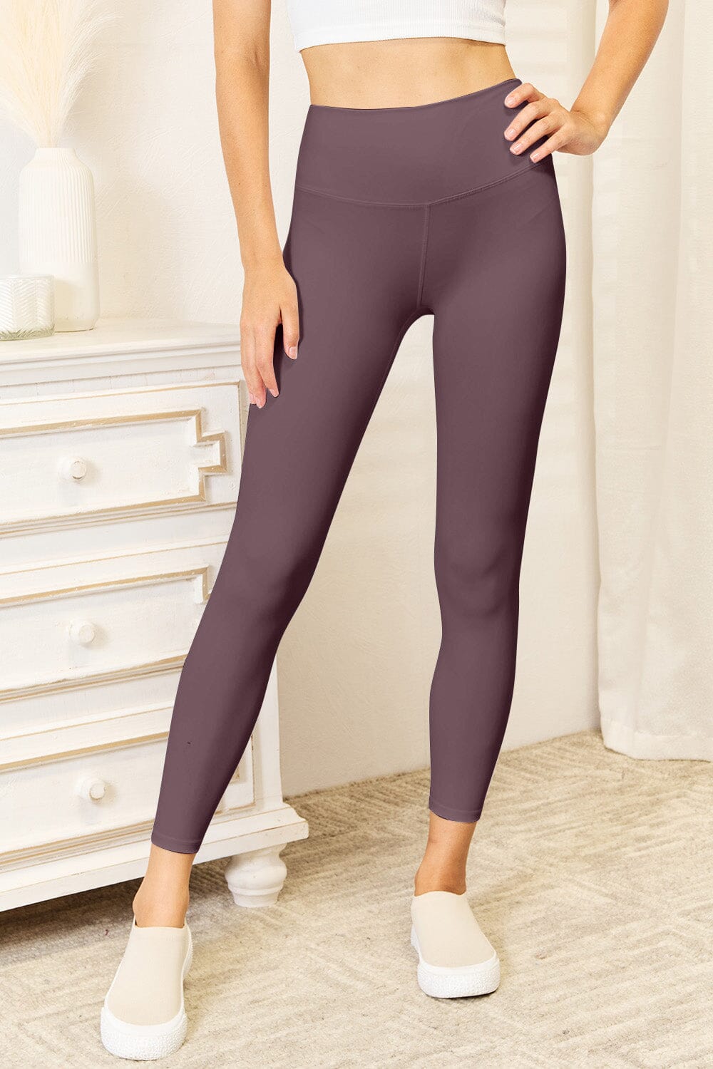 Double Take Wide Waistband Sports Activewear Leggings Activewear jehouze Chocolate M