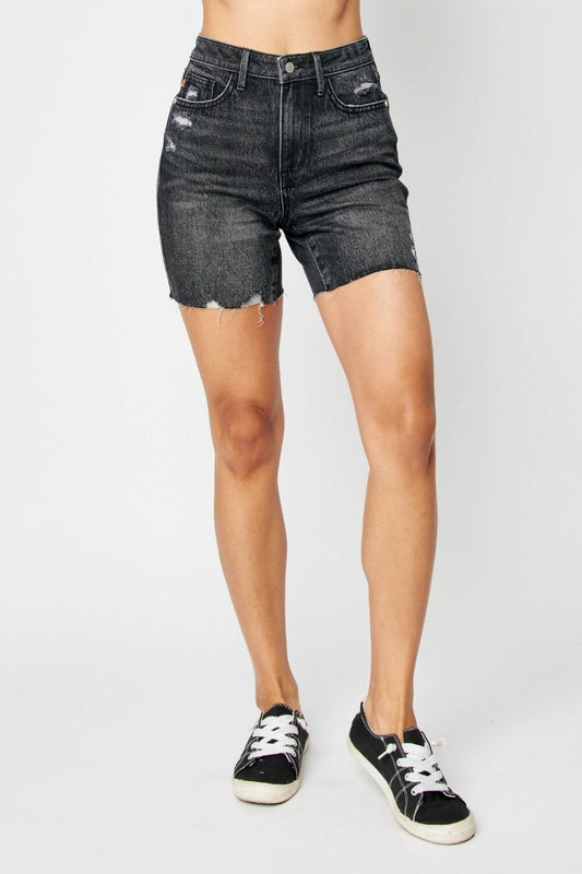 Judy Blue Black High Waist Tummy Control Denim Shorts jeans jehouze Black S
