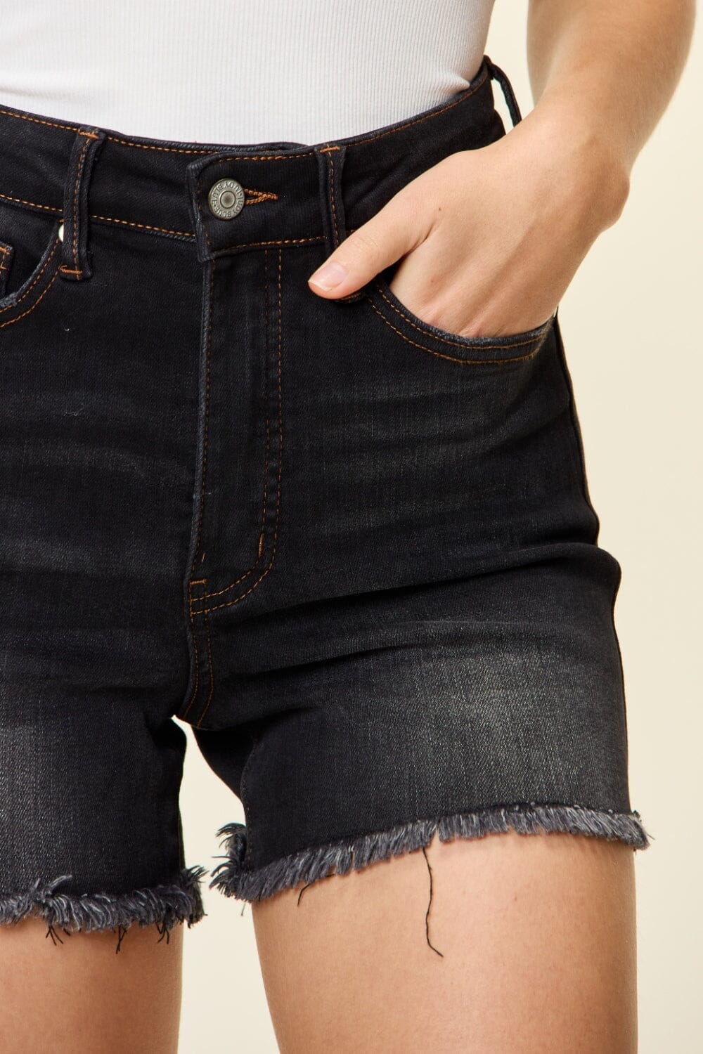 Judy Blue Black Tummy Control Fray Hem Shorts jeans jehouze 