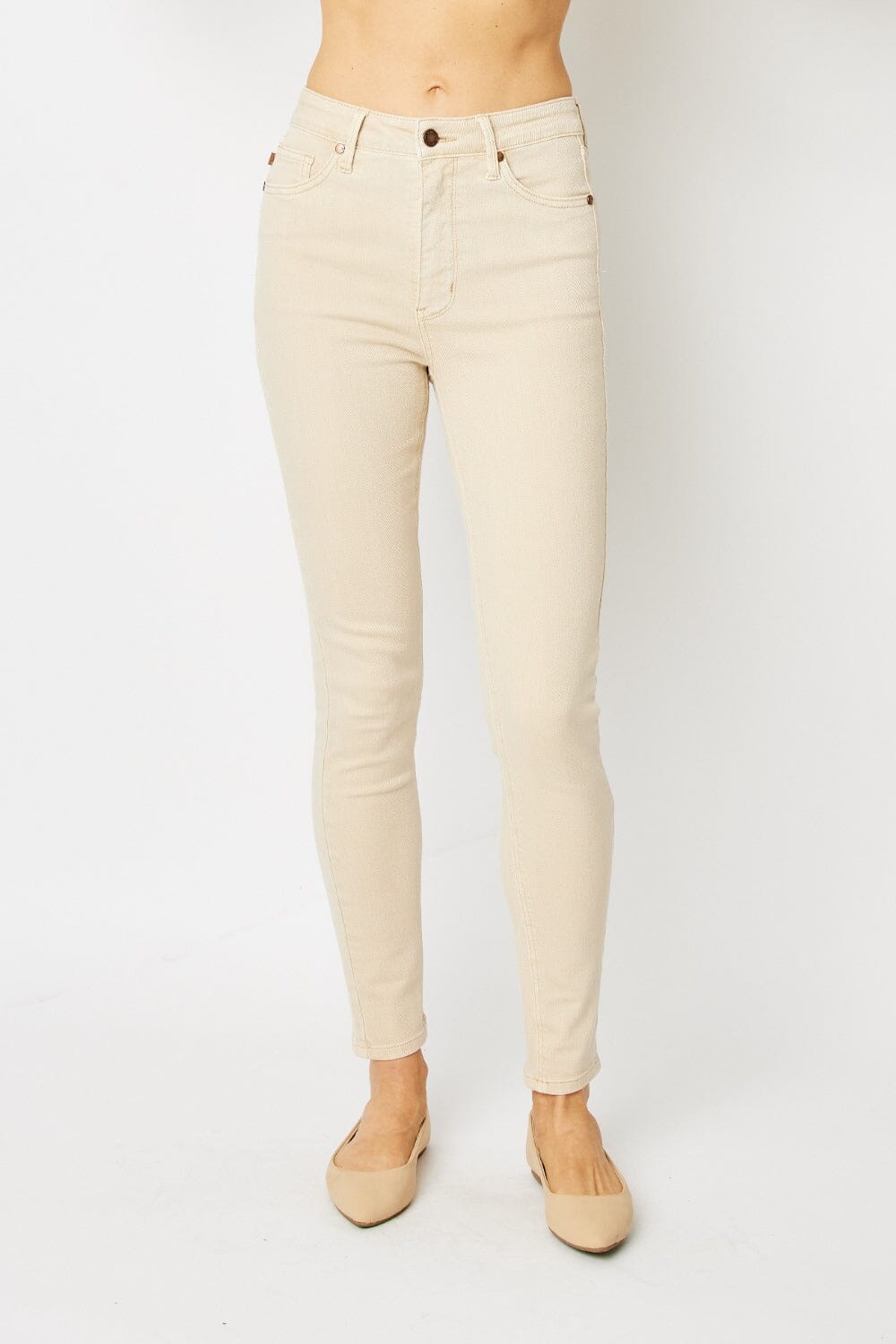 Judy Blue Bone Beige Garment Dyed Tummy Control Skinny Jeans jeans jehouze BONE 0(24)
