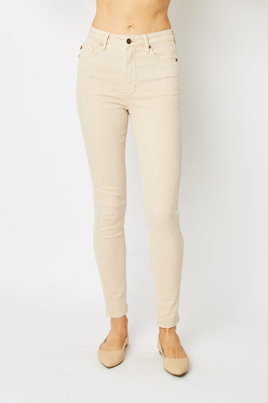 Judy Blue Bone Beige Garment Dyed Tummy Control Skinny Jeans jeans jehouze BONE 0(24)