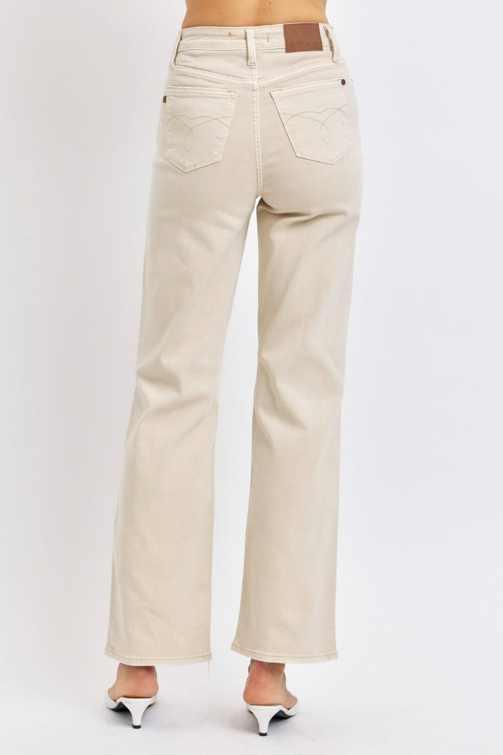 Judy Blue Bone Beige High Waist Distressed Wide Leg Jeans jeans jehouze