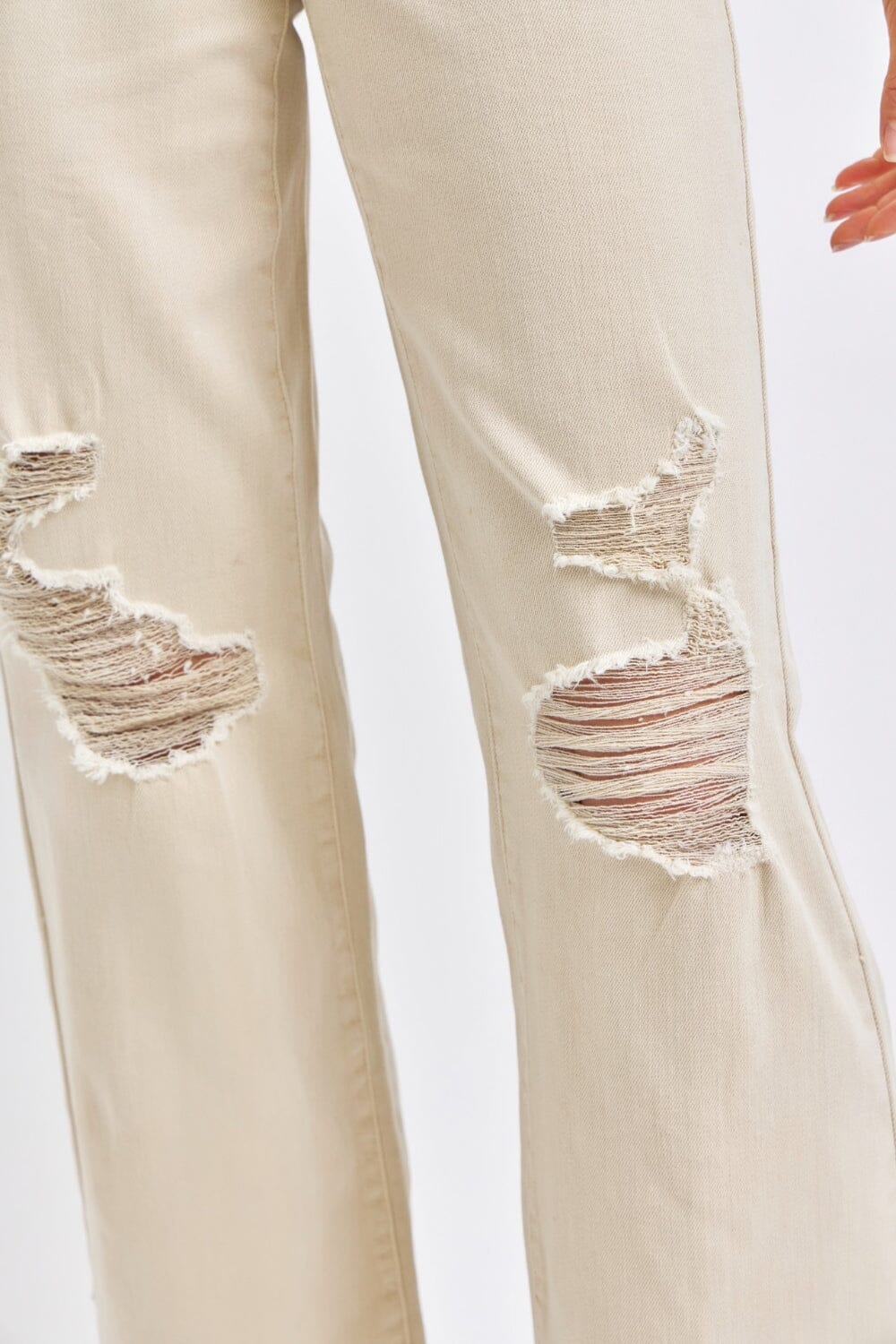 Judy Blue Bone Beige High Waist Distressed Wide Leg Jeans jeans jehouze