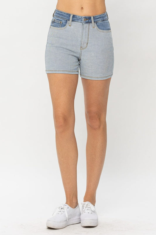 Judy Blue Light Blue Color Block Denim Shorts jeans jehouze LT/MD S