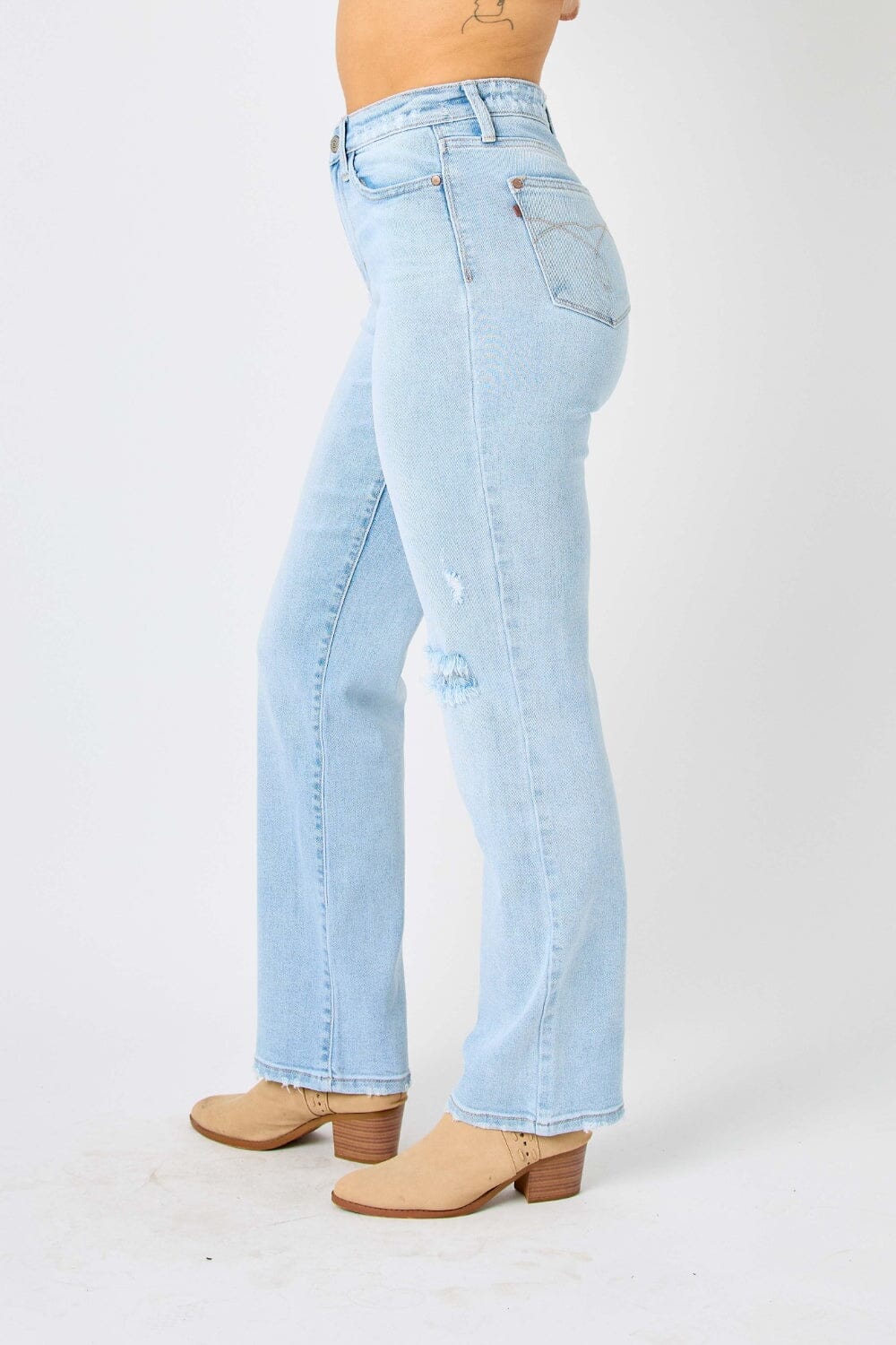 Judy Blue Light Blue High Waist Distressed Straight Jeans jeans jehouze