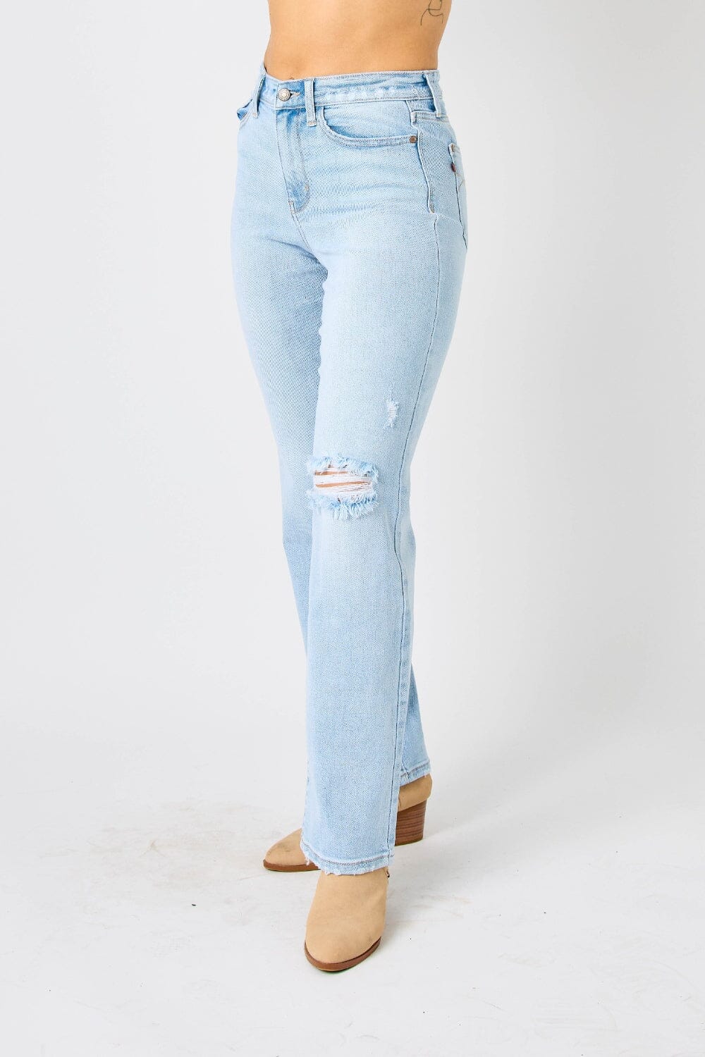 Judy Blue Light Blue High Waist Distressed Straight Jeans jeans jehouze