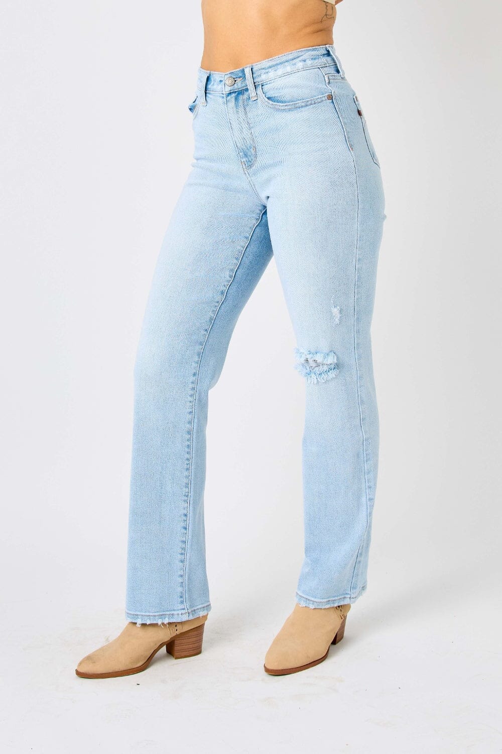 Judy Blue Light Blue High Waist Distressed Straight Jeans jeans jehouze