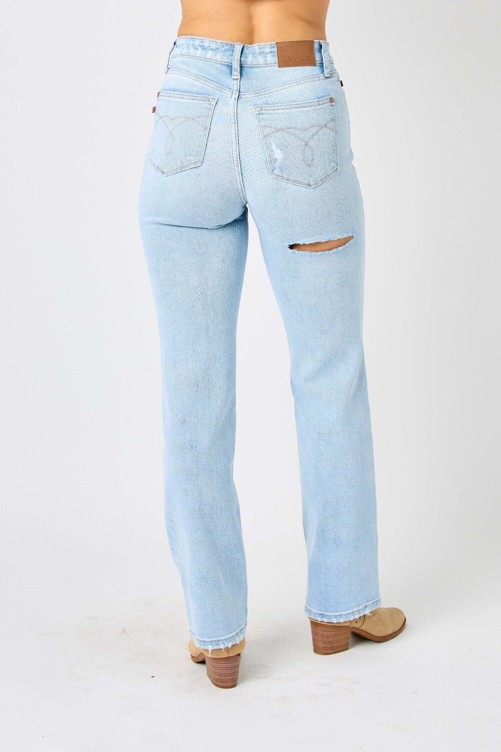 Judy Blue Light Blue High Waist Distressed Straight Jeans jeans jehouze