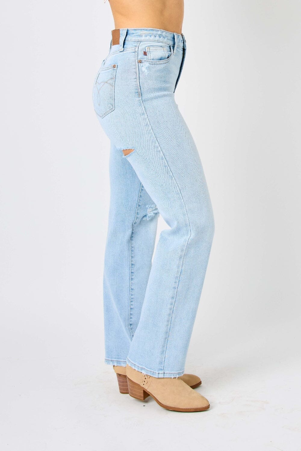 Judy Blue Light Blue High Waist Distressed Straight Jeans jeans jehouze