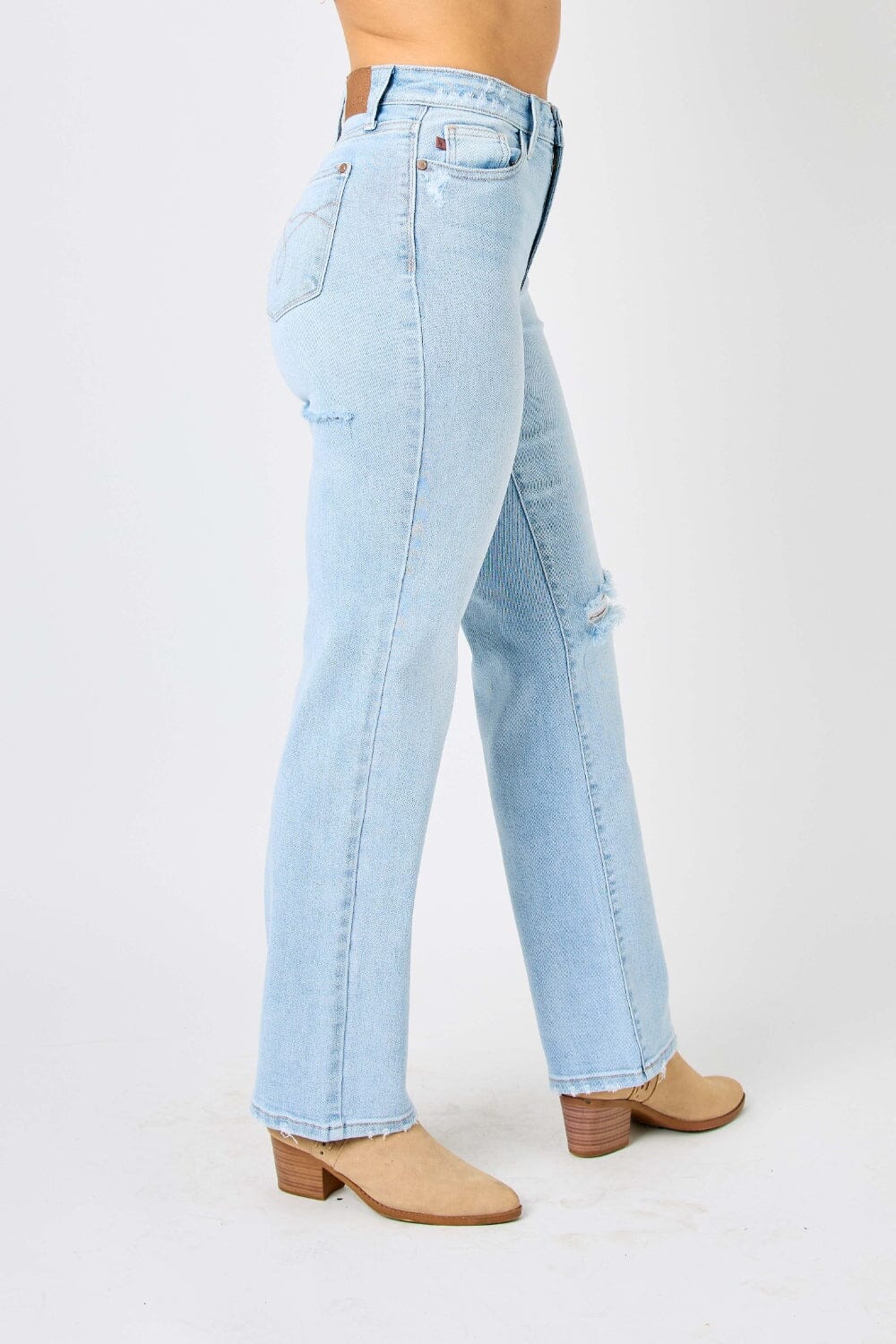 Judy Blue Light Blue High Waist Distressed Straight Jeans jeans jehouze