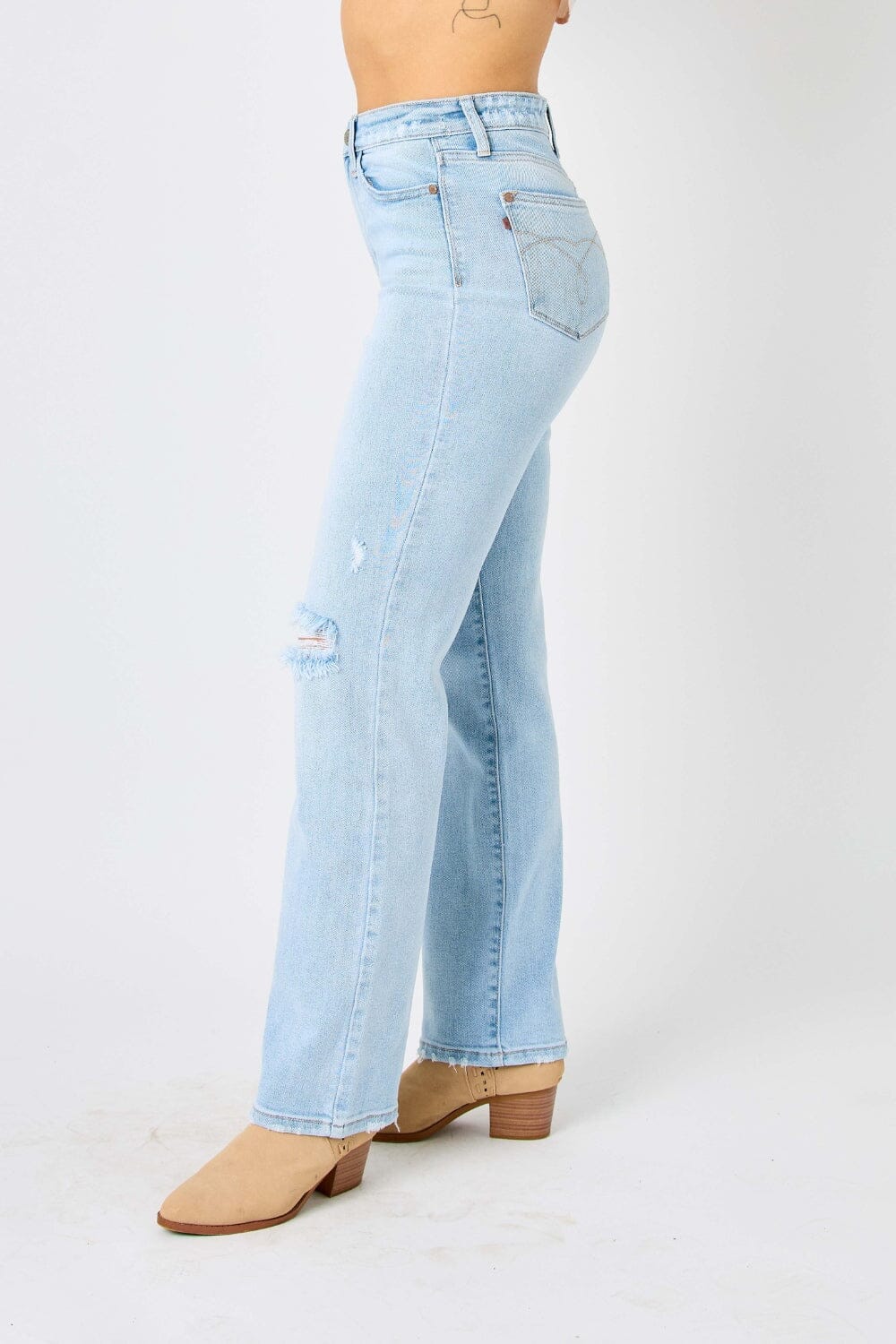 Judy Blue Light Blue High Waist Distressed Straight Jeans jeans jehouze