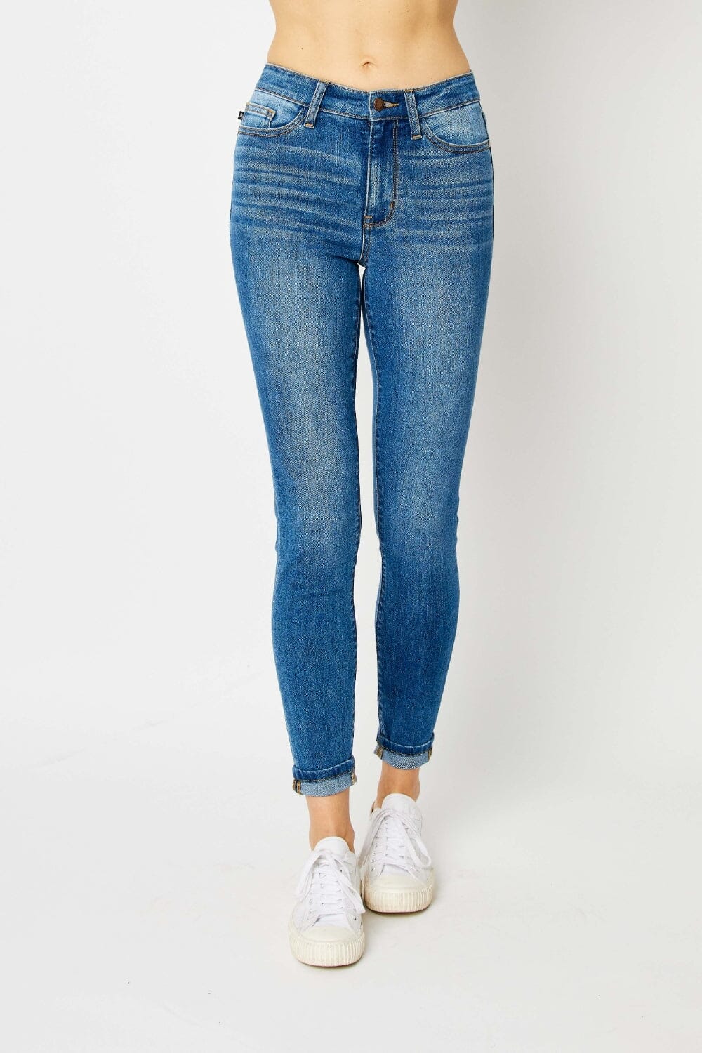 Judy Blue Medium Blue Cuffed Hem Skinny Jeans jeans jehouze