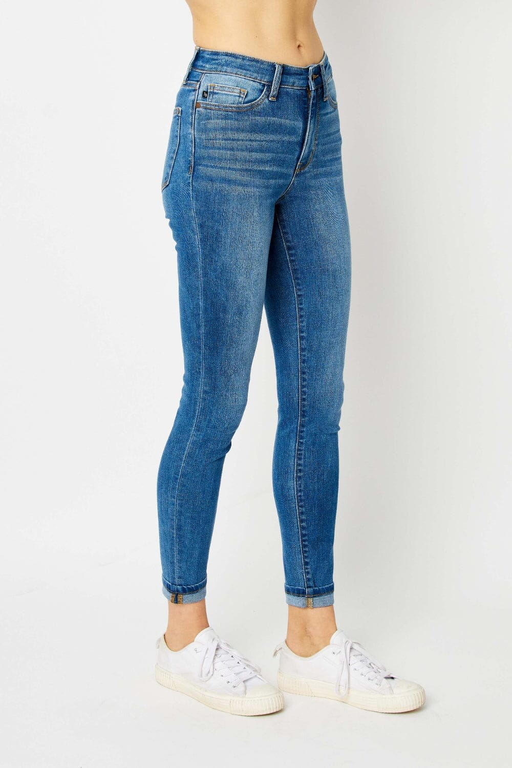 Judy Blue Medium Blue Cuffed Hem Skinny Jeans jeans jehouze