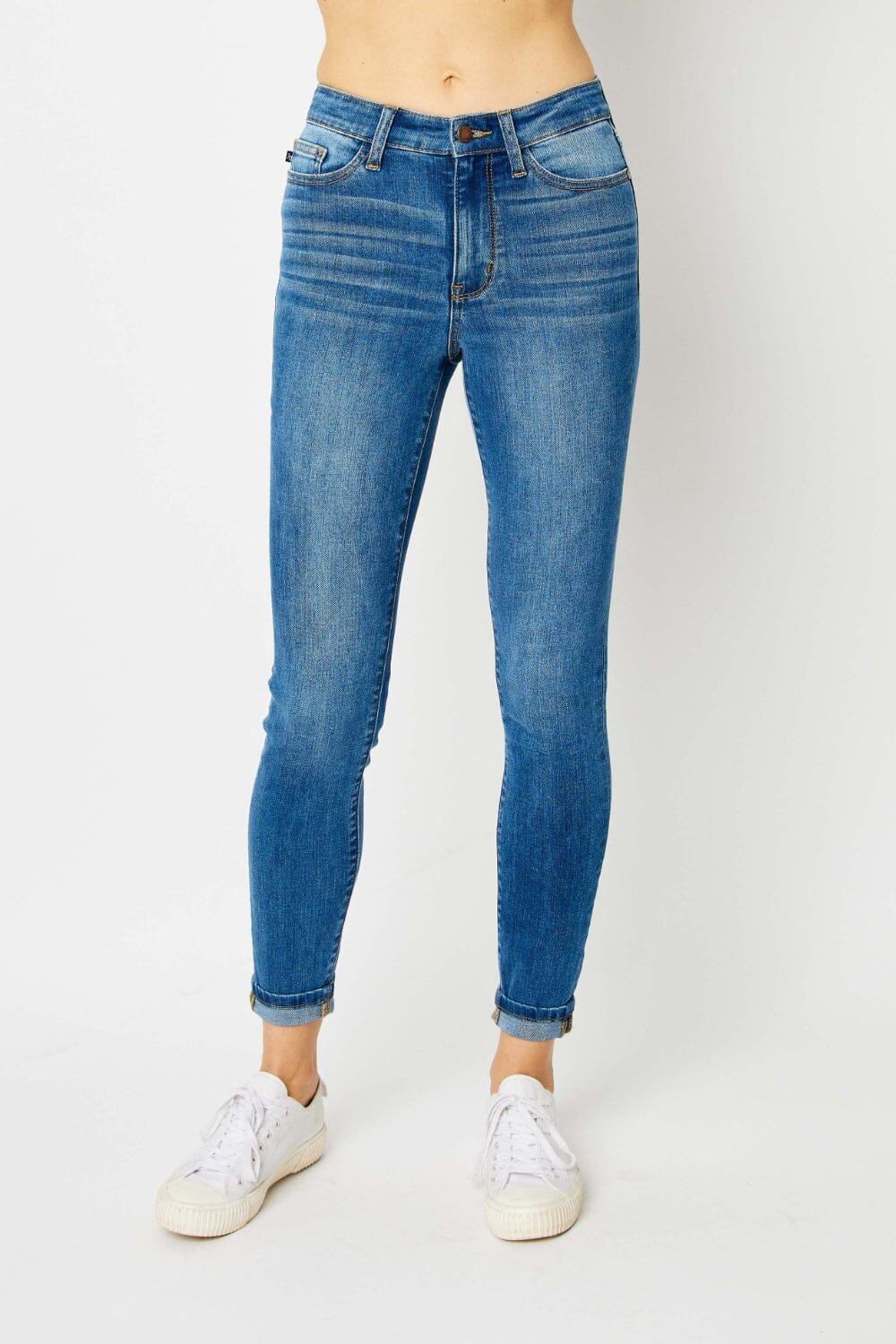 Judy Blue Medium Blue Cuffed Hem Skinny Jeans jeans jehouze