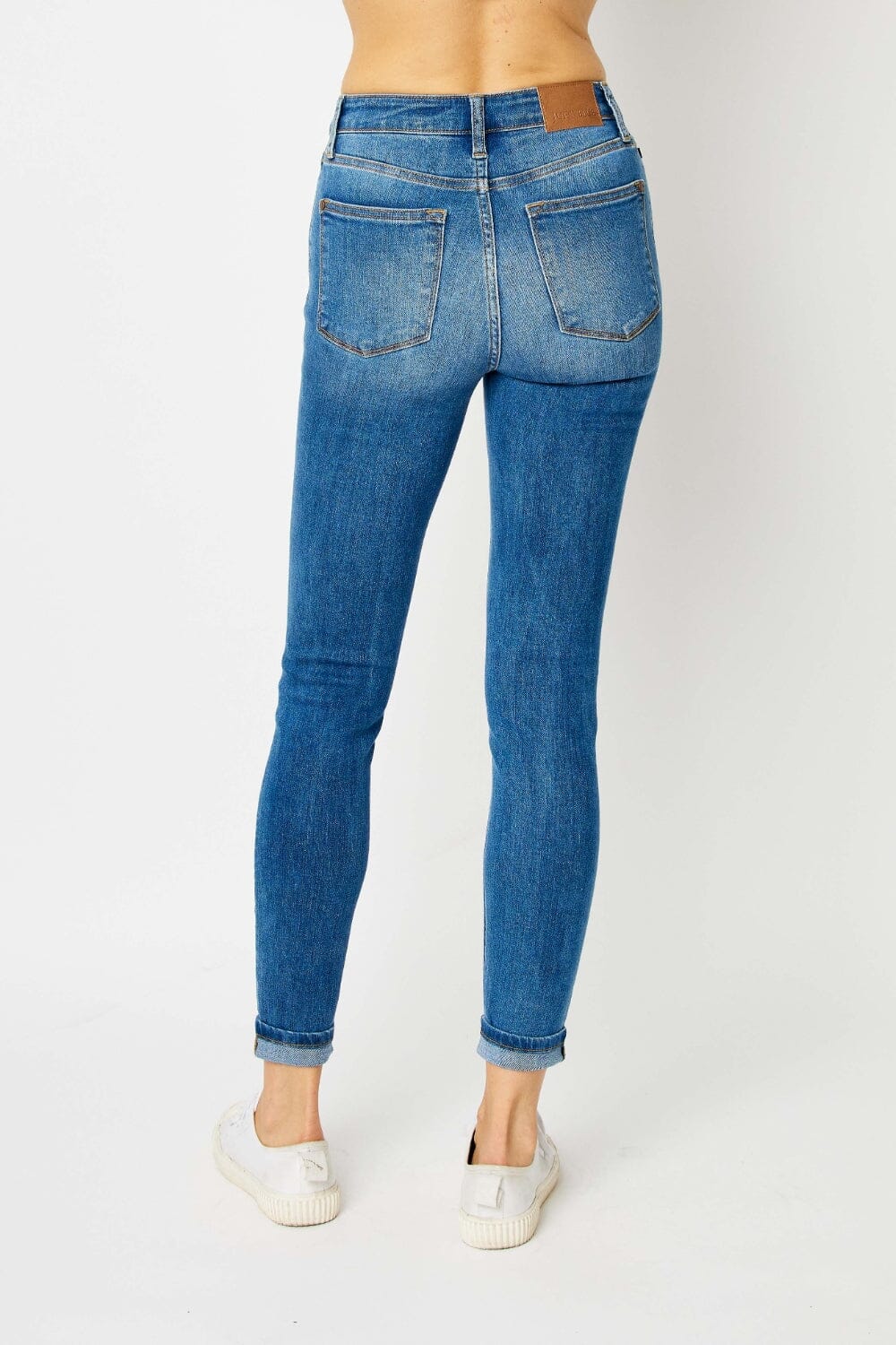 Judy Blue Medium Blue Cuffed Hem Skinny Jeans jeans jehouze