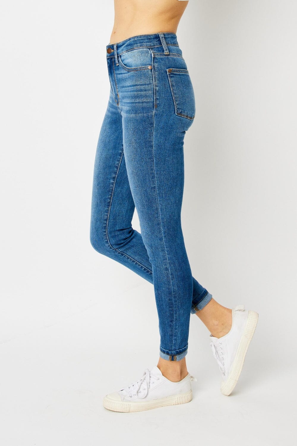 Judy Blue Medium Blue Cuffed Hem Skinny Jeans jeans jehouze