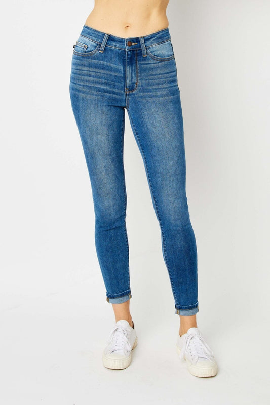 Judy Blue Medium Blue Cuffed Hem Skinny Jeans jeans jehouze Medium 0(24)
