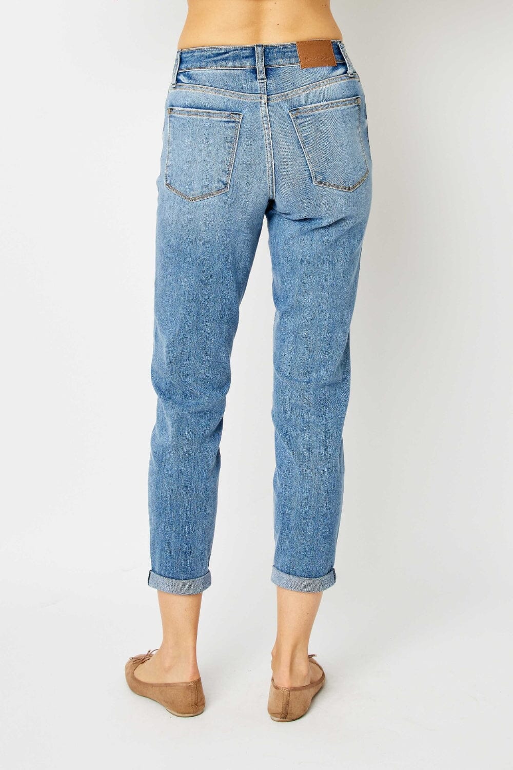 Judy Blue Medium Blue Cuffed Hem Slim Jeans jeans jehouze