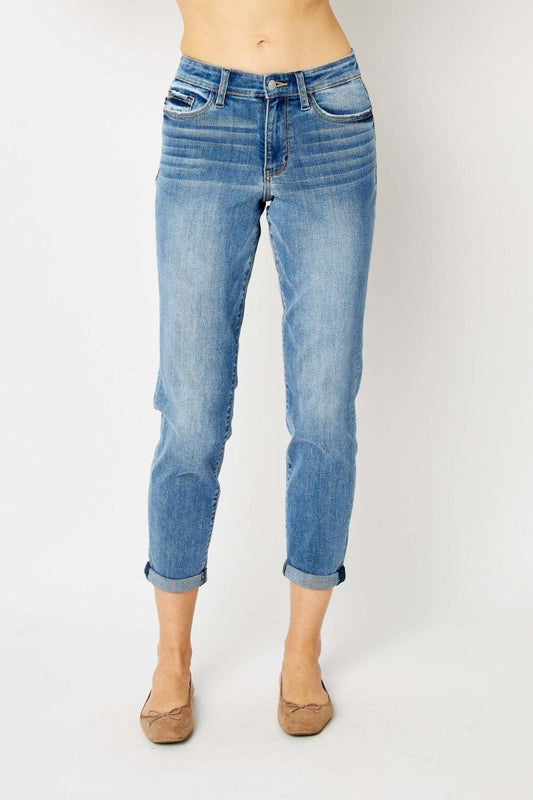 Judy Blue Medium Blue Cuffed Hem Slim Jeans jeans jehouze Medium 0(24)