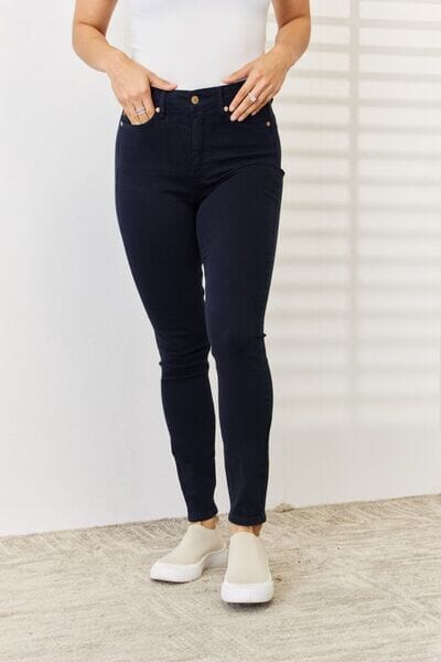 Judy Blue Navy Blue Garment Dyed Tummy Control Skinny Jeans jeans jehouze NAVY 0