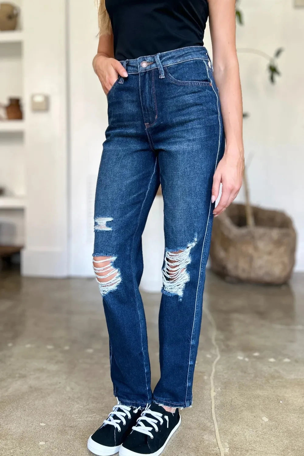 Judy Blue Plus Size High Waist Rigid Magic Heavy Destroy Straight Jeans jeans jehouze